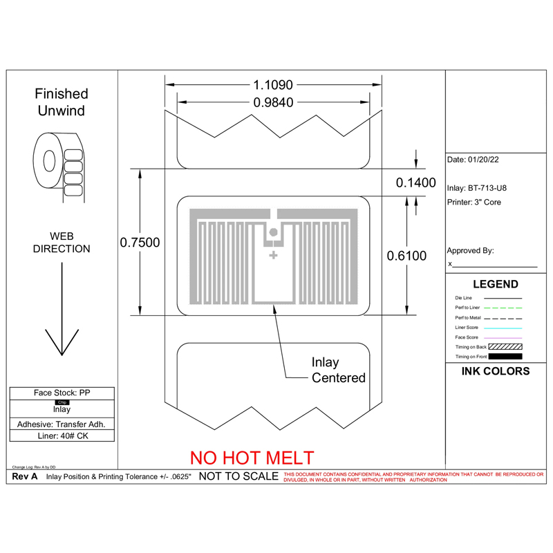0.984" X 0.61" RFID Label - 3" CORE - 5000 Labels / Roll