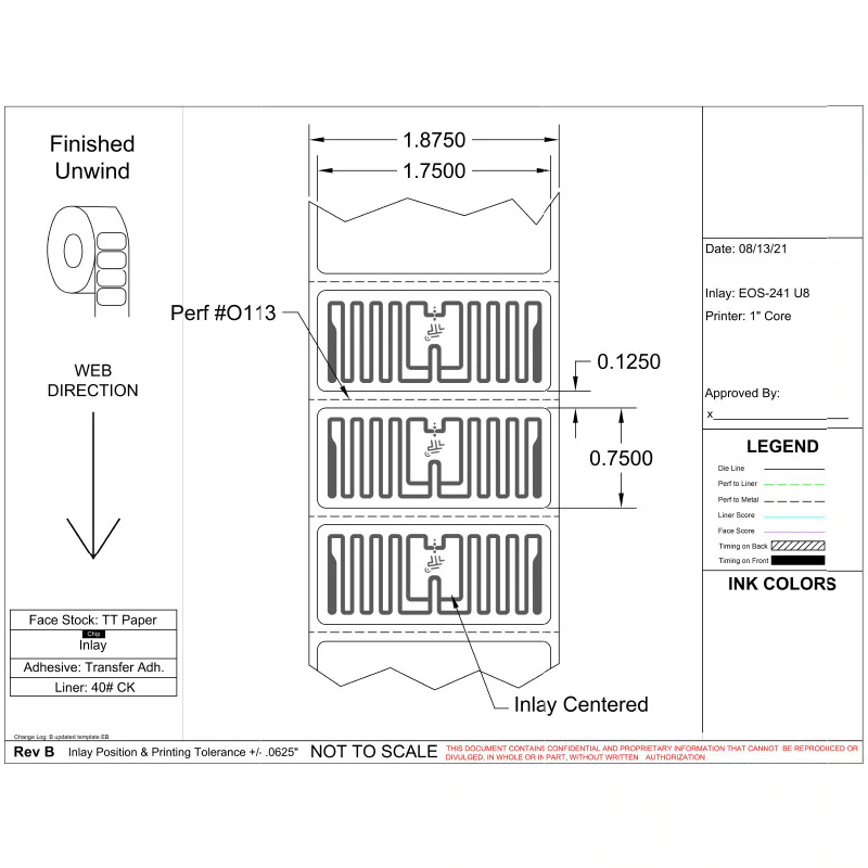 1.75" X 0.75" RFID LABEL - 1" CORE