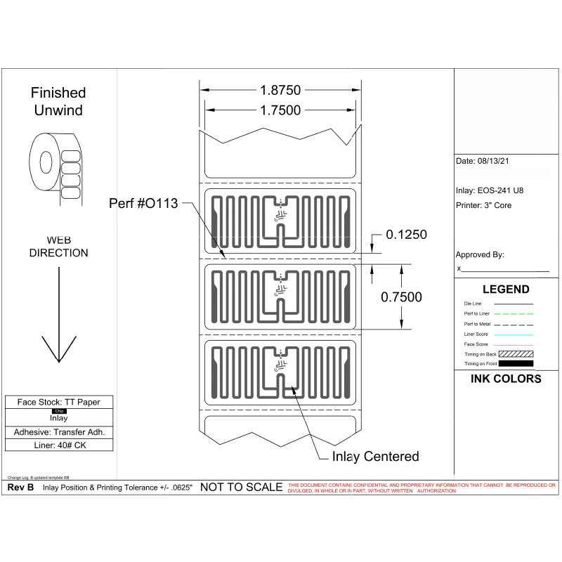 1.75" X 0.75" RFID LABEL- 3” CORE