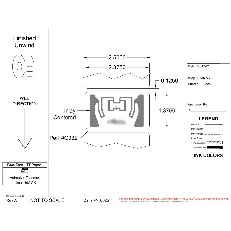 2.375" X 1.375" RFID LABEL - 3” CORE